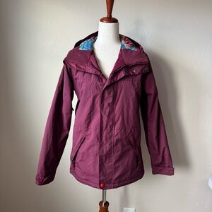BURTON DryRide Hooded Ski Jacket Burgundy/Printed Lining Snowboard Womens Large